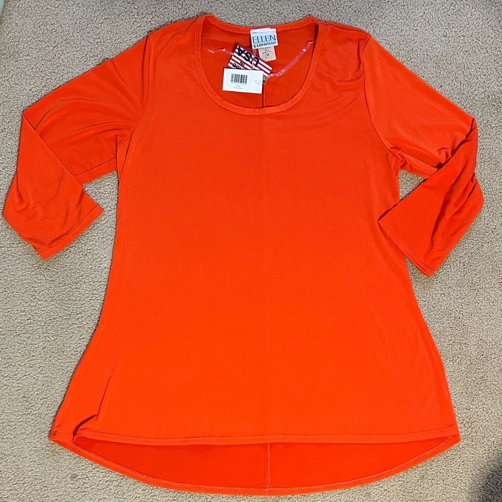 Ellen & Company Women's Orange Top, Tunic 3/4 sleeves, Clemson